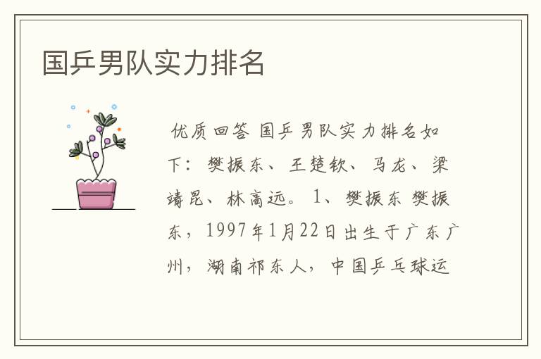 国乒男队实力排名