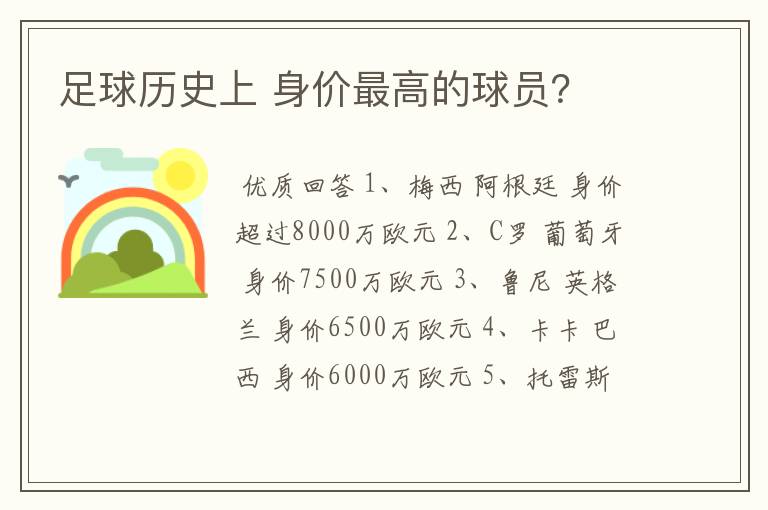 足球历史上 身价最高的球员?