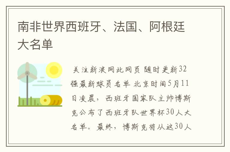 南非世界西班牙、法国、阿根廷大名单