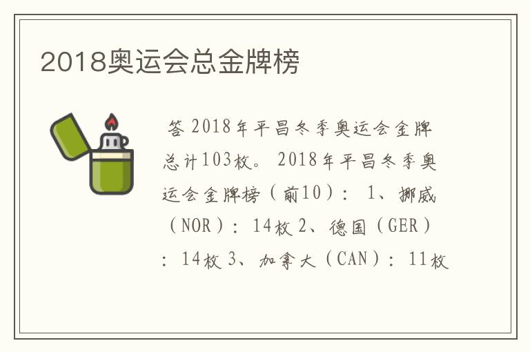 2018奥运会总金牌榜