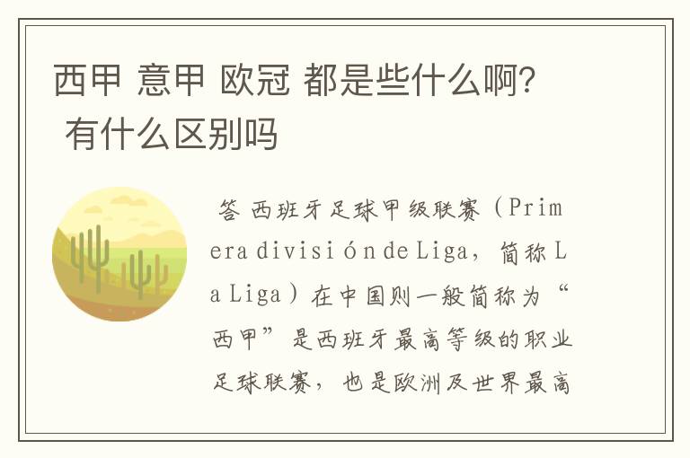西甲 意甲 欧冠 都是些什么啊? 有什么区别吗