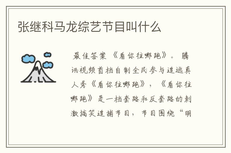 张继科马龙综艺节目叫什么