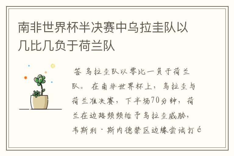 南非世界杯半决赛中乌拉圭队以几比几负于荷兰队