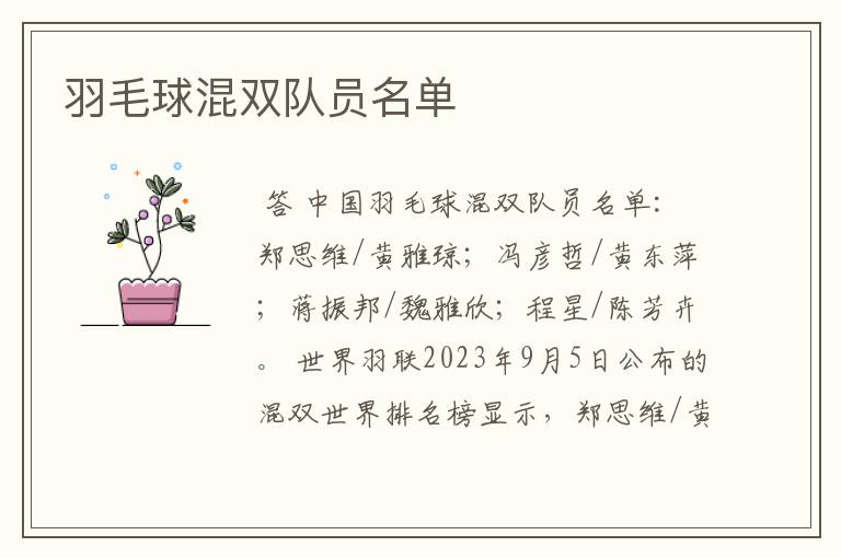 羽毛球混双队员名单