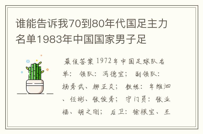 谁能告诉我70到80年代国足主力名单1983年中国国家男子足
