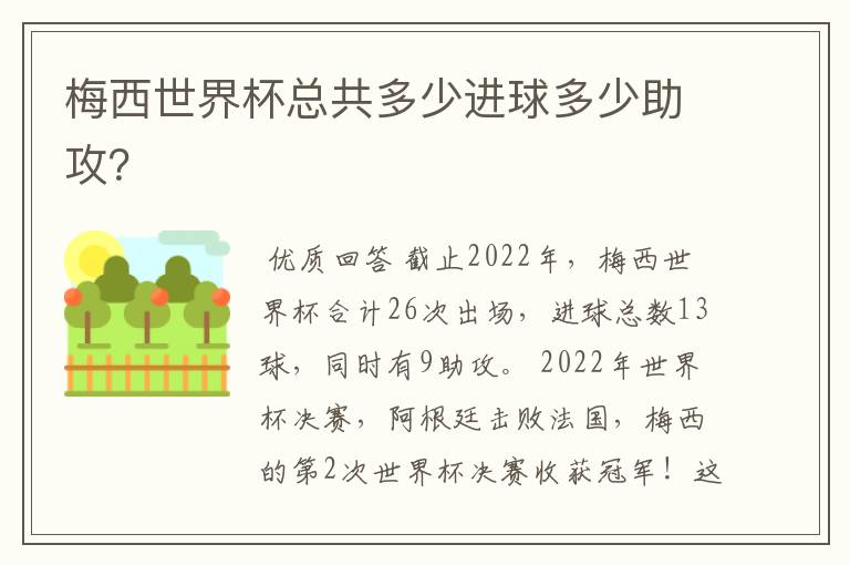 梅西世界杯总共多少进球多少助攻?