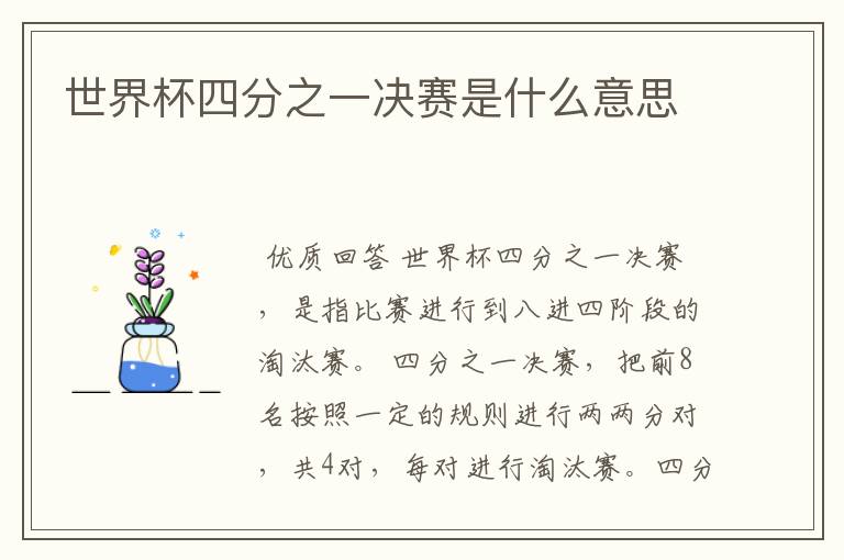 世界杯四分之一决赛是什么意思