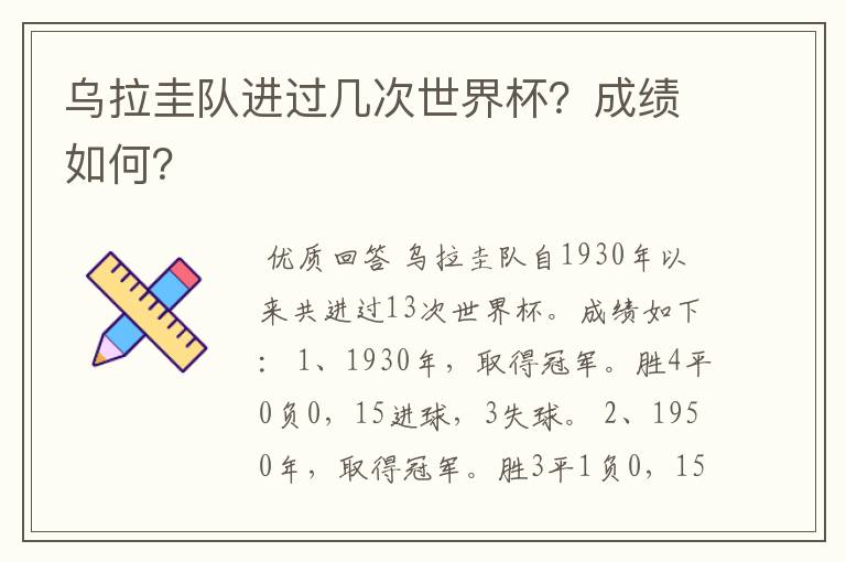 乌拉圭队进过几次世界杯?成绩如何?