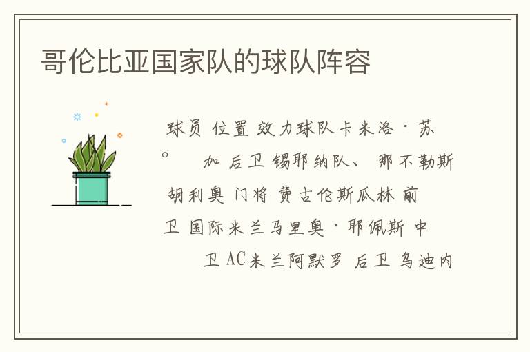 哥伦比亚国家队的球队阵容