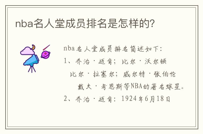 nba名人堂成员排名是怎样的?