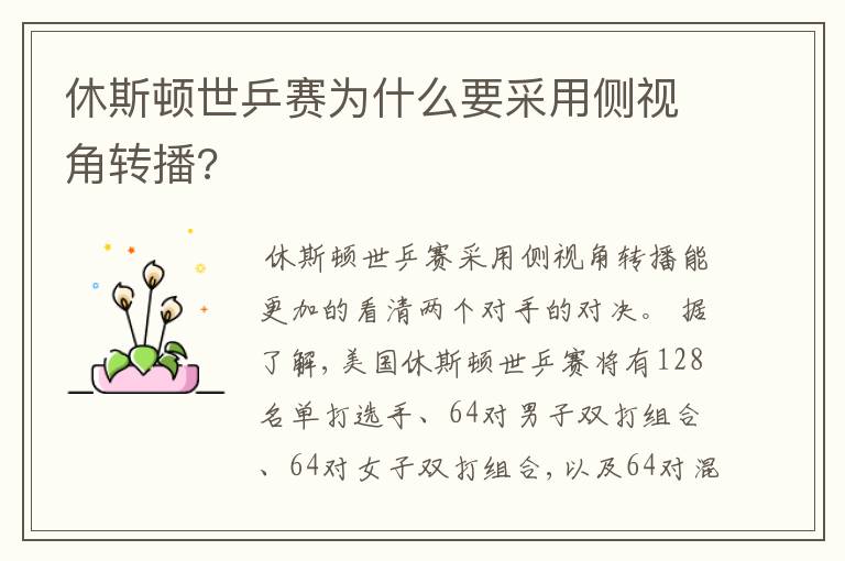 休斯顿世乒赛为什么要采用侧视角转播?