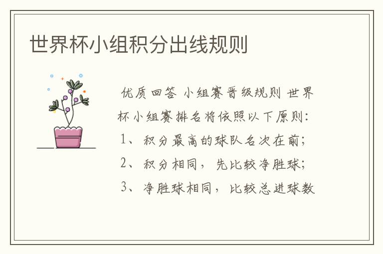 世界杯小组积分出线规则
