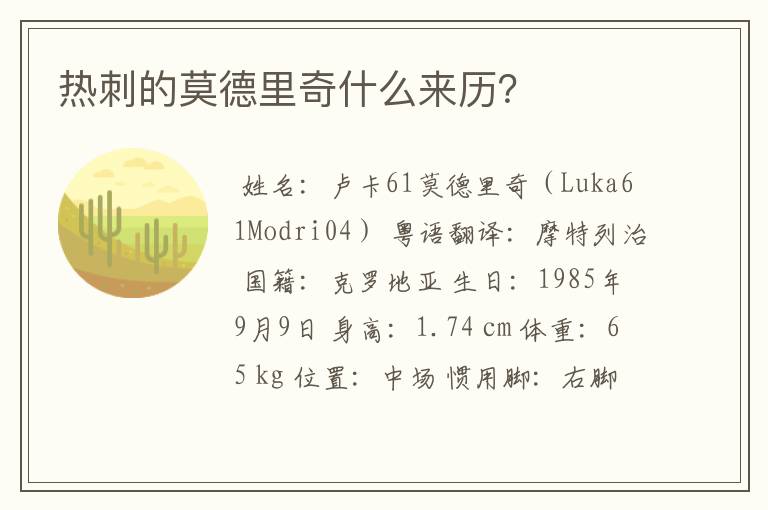 热刺的莫德里奇什么来历？