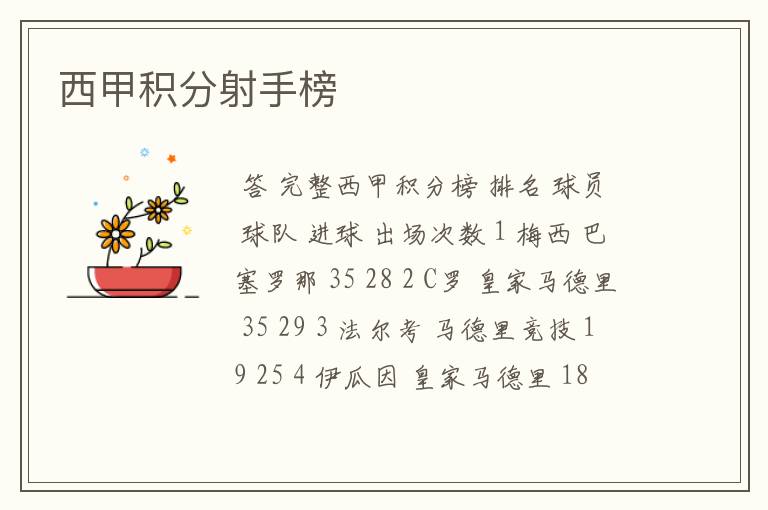西甲积分射手榜