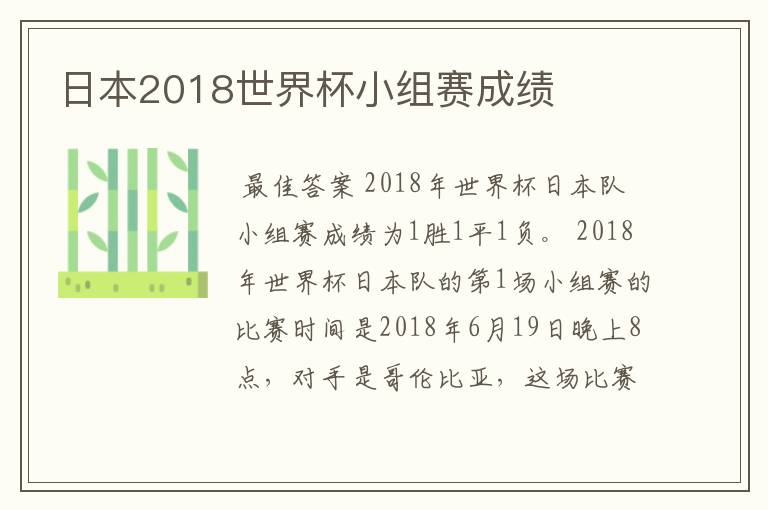 日本2018世界杯小组赛成绩