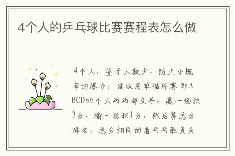 4个人的乒乓球比赛赛程表怎么做