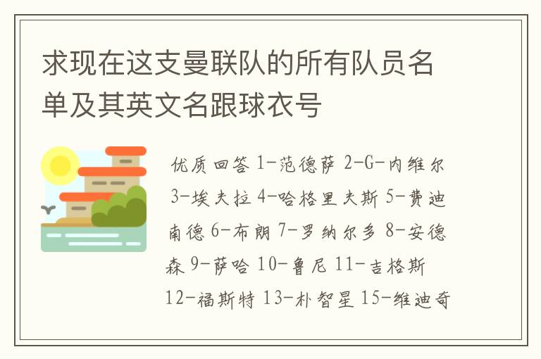 求现在这支曼联队的所有队员名单及其英文名跟球衣号