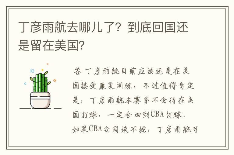 丁彦雨航去哪儿了？到底回国还是留在美国？