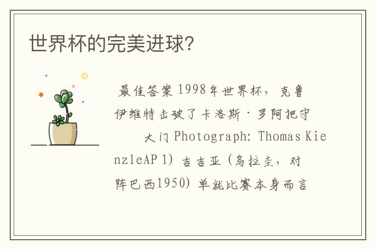 世界杯的完美进球?