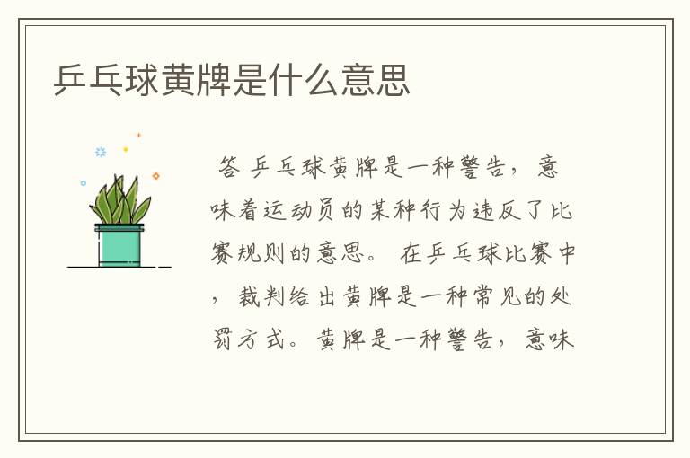 乒乓球黄牌是什么意思