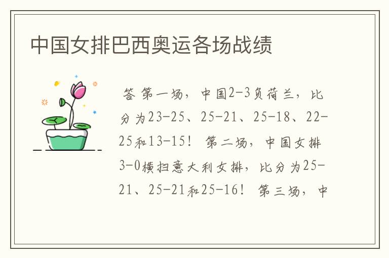 中国女排巴西奥运各场战绩