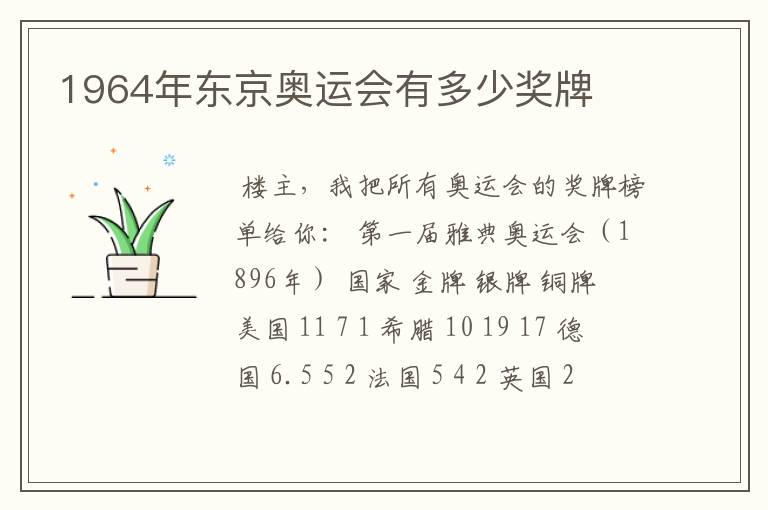 1964年东京奥运会有多少奖牌