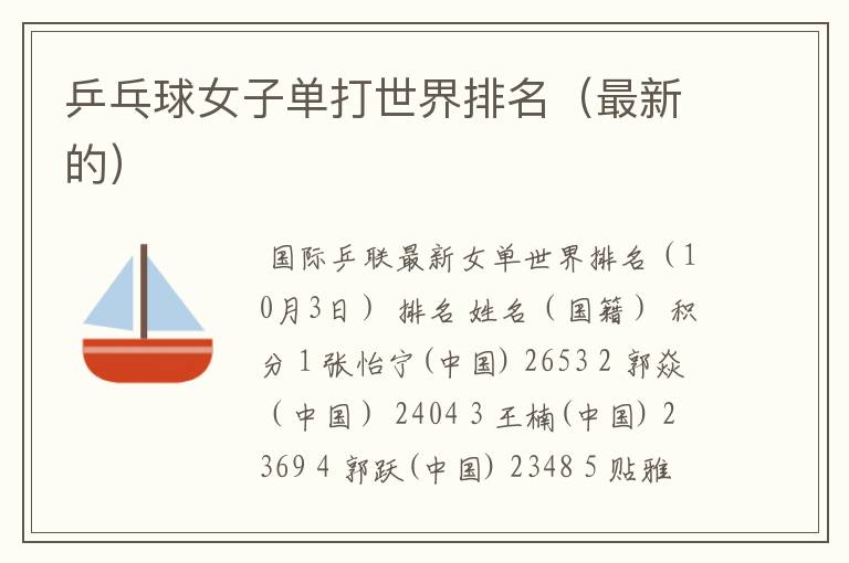 乒乓球女子单打世界排名(最新的)