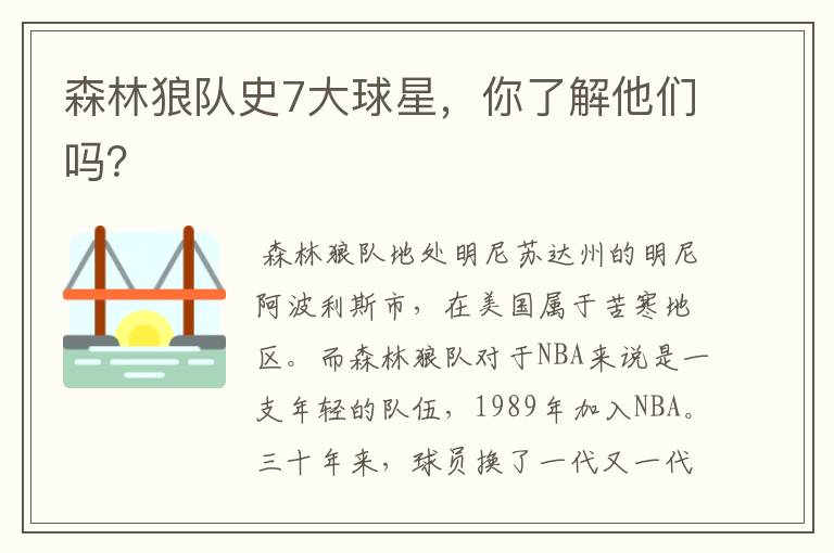 森林狼队史7大球星,你了解他们吗?