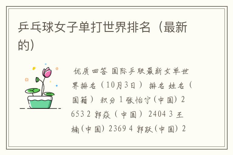 乒乓球女子单打世界排名(最新的)