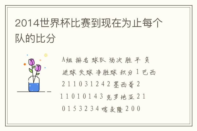 2014世界杯比赛到现在为止每个队的比分