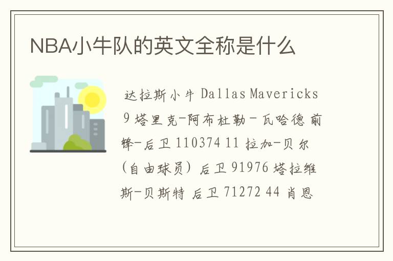 NBA小牛队的英文全称是什么