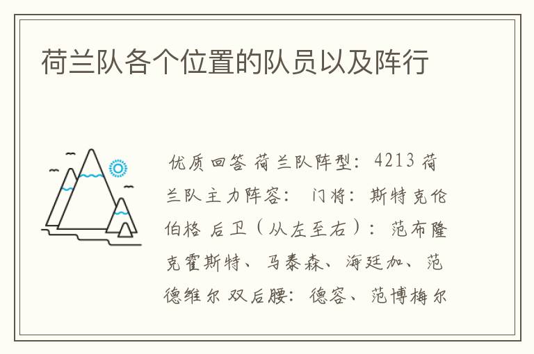 荷兰队各个位置的队员以及阵行
