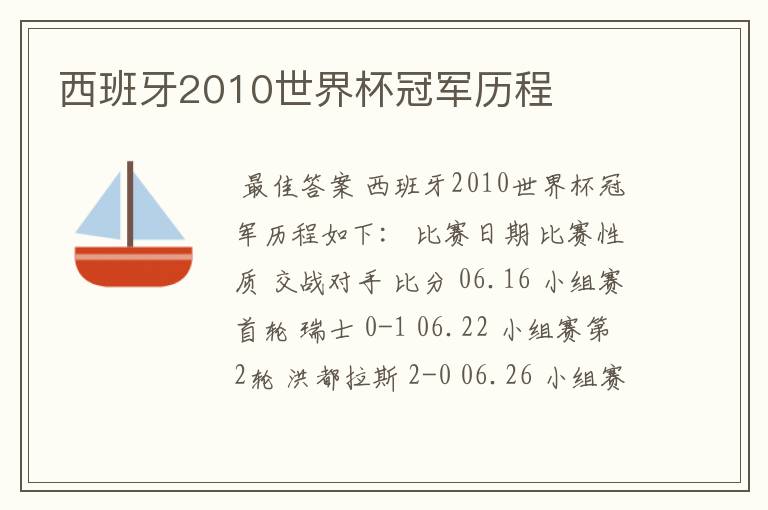 西班牙2010世界杯冠军历程