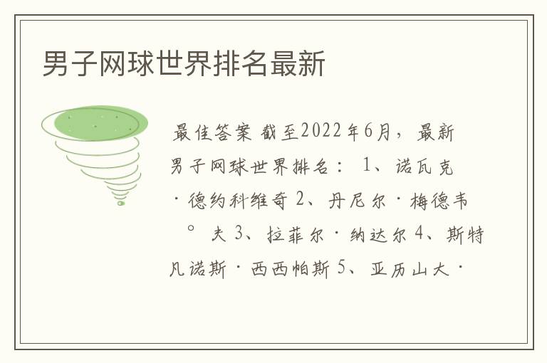 男子网球世界排名最新