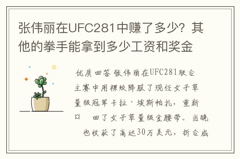 张伟丽在UFC281中赚了多少?其他的拳手能拿到多少工资和奖金?