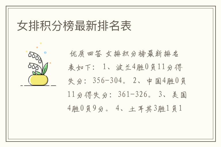 女排积分榜最新排名表