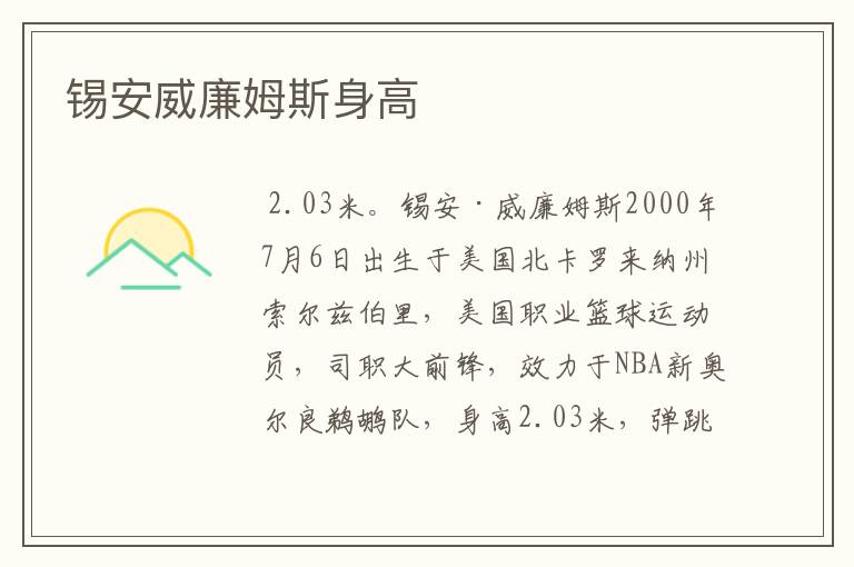 锡安威廉姆斯身高
