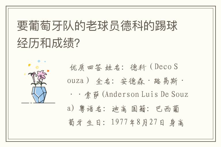 要葡萄牙队的老球员德科的踢球经历和成绩?