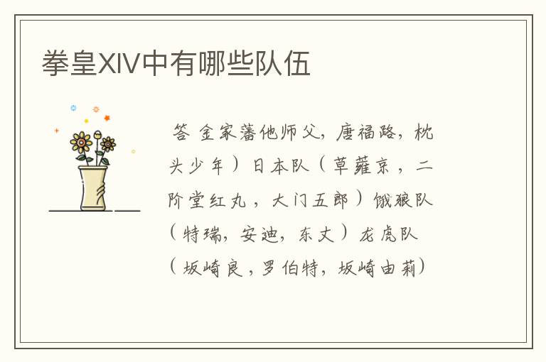 拳皇XIV中有哪些队伍