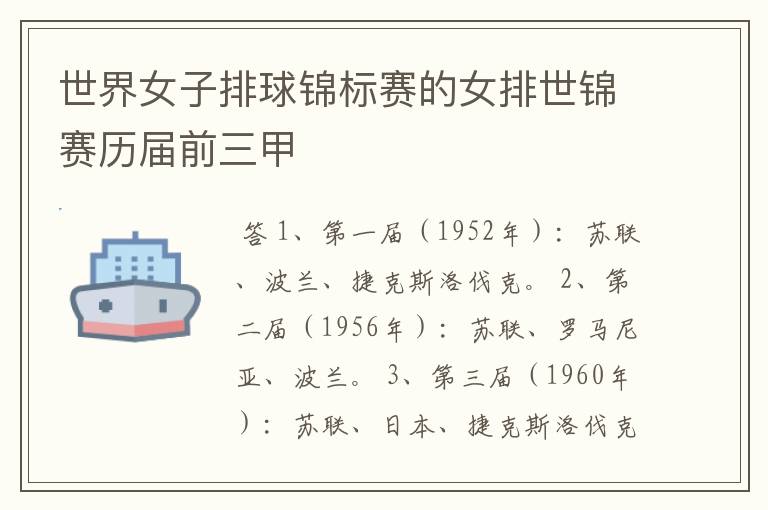 世界女子排球锦标赛的女排世锦赛历届前三甲