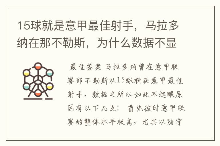 15球就是意甲最佳射手,马拉多纳在那不勒斯,为什么数据不显眼?