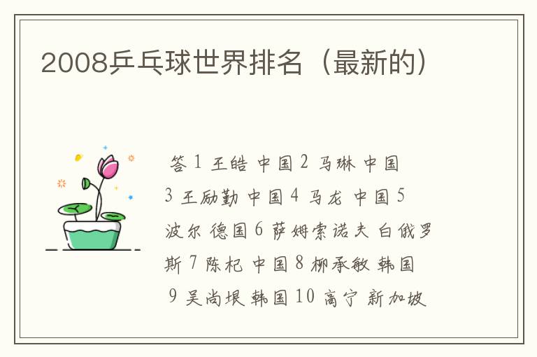 2008乒乓球世界排名(最新的)