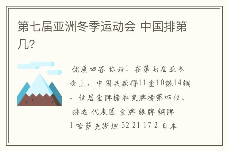 第七届亚洲冬季运动会 中国排第几?