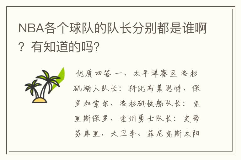 NBA各个球队的队长分别都是谁啊?有知道的吗?