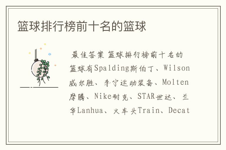 篮球排行榜前十名的篮球