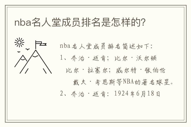 nba名人堂成员排名是怎样的?