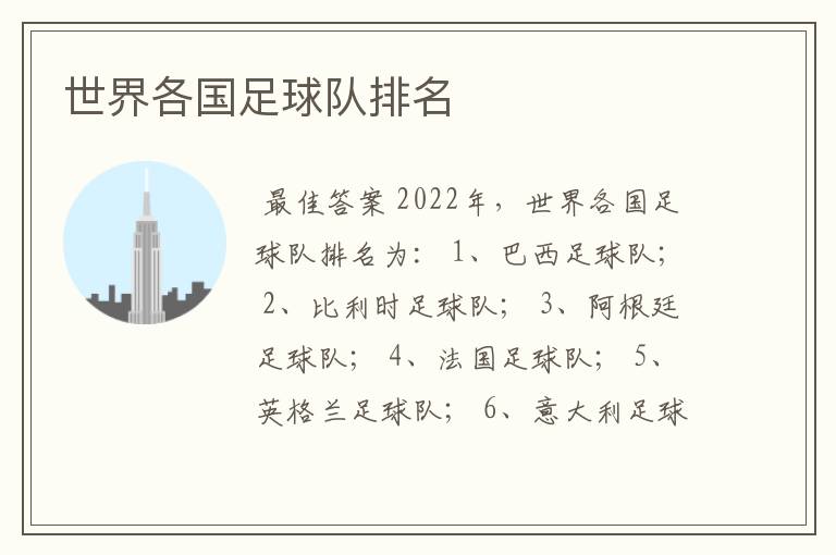 世界各国足球队排名