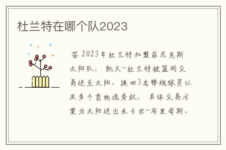 杜兰特在哪个队2023