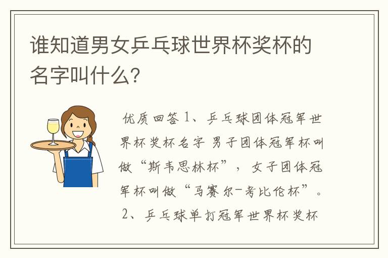 谁知道男女乒乓球世界杯奖杯的名字叫什么?