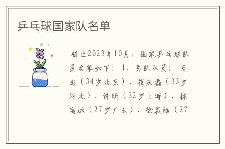乒乓球国家队名单